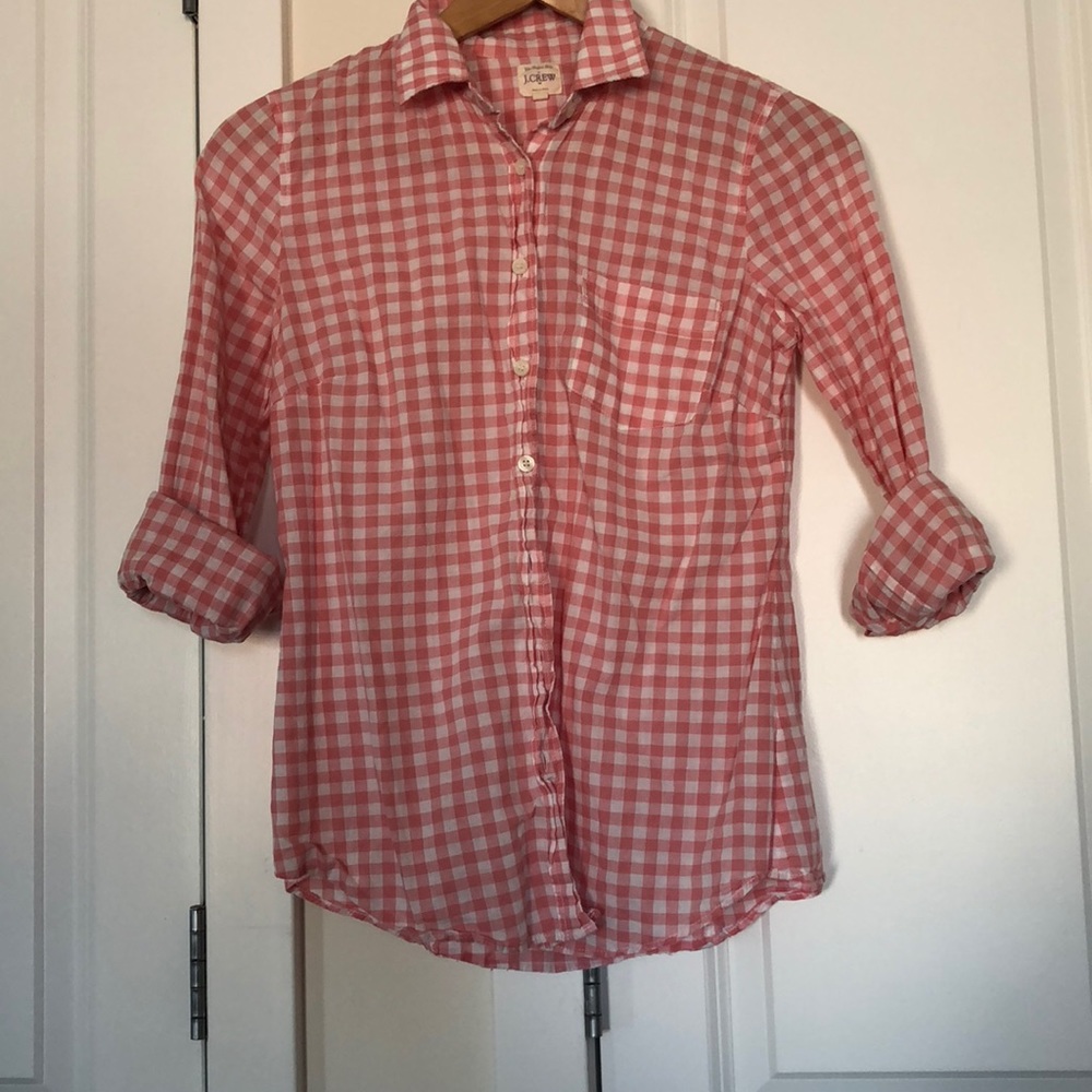 Coral Gingham J Crew Button Down Sz XS